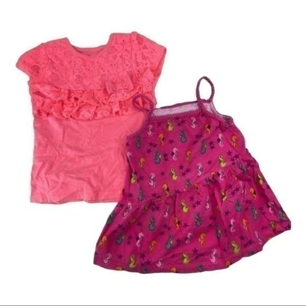 Lot of 2 Tops Toddler Girls Pink Summer Shirts Size 4T Bundle